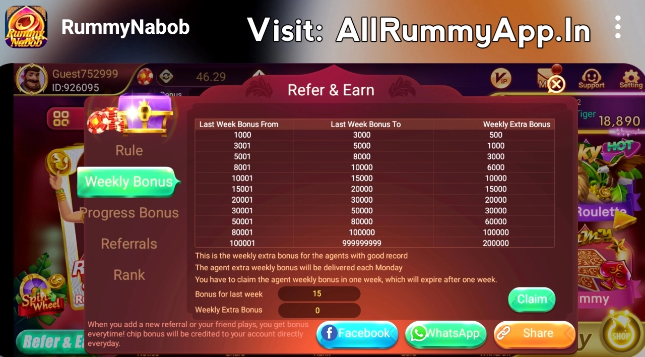 Rummy Nabob APK Weekly Bonus