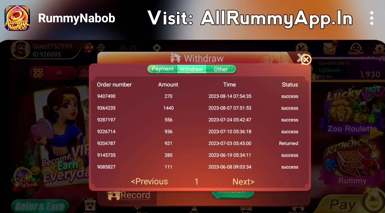 Rummy Nabob APK Payment Proof